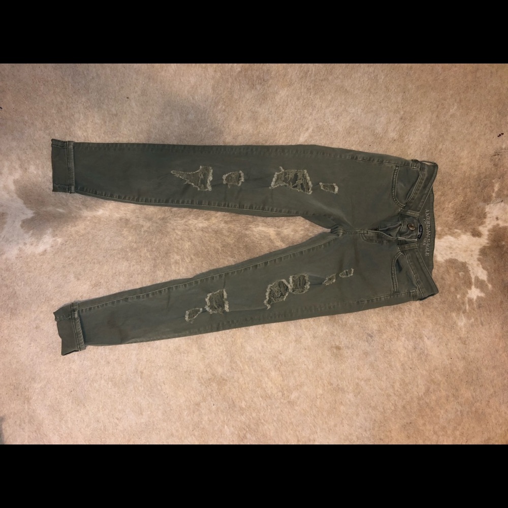 skinny ripped army green jeans